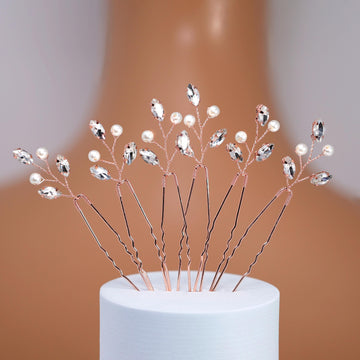 Set of 6 Hair Pins With Shimmering Leaves And Pearls , Swarovski Hair pins Set, Bridal Hair Accessories, Pearl hair pins, Gift For Her